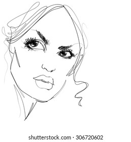 VECTOR 
stylish  original hand-drawn graphics portrait  with beautiful young attractive girl model for design. Fashion, style,    beauty . Graphic, sketch drawing. Sexy  woman
