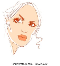 VECTOR 
stylish  original hand-drawn graphics portrait  with beautiful young attractive girl model for design. Fashion, style,    beauty . Graphic, sketch drawing. Sexy  woman
