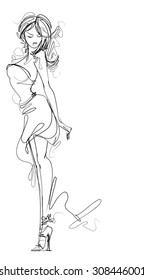 VECTOR 
stylish  original hand-drawn graphics with beautiful young   girl model for design. Fashion, style, youth,   beauty,  . Graphic, sketch drawing. Sexy woman.  