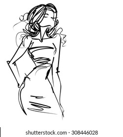 VECTOR 
stylish  original hand-drawn graphics with beautiful young   girl model for design. Fashion, style, youth,   beauty,  . Graphic, sketch drawing. Sexy woman.  