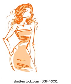 VECTOR 
stylish  original hand-drawn graphics with beautiful young   girl model for design. Fashion, style, youth,   beauty,  . Graphic, sketch drawing. Sexy woman.  