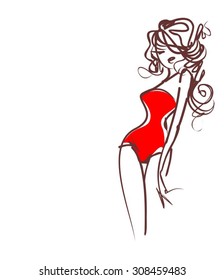 VECTOR 
stylish  original hand-drawn graphics with beautiful young   girl model for design. Fashion, style, youth,   beauty,  . Graphic, sketch drawing. Sexy woman.  