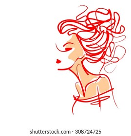 VECTOR 
stylish  original hand-drawn graphics portrait  with beautiful young attractive girl model for design. Fashion, style,    beauty . Graphic, sketch drawing. Sexy  woman
