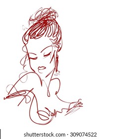 VECTOR 
stylish  original hand-drawn graphics portrait  with beautiful young attractive girl model for design. Fashion, style,    beauty . Graphic, sketch drawing. Sexy  woman
