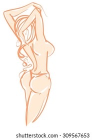 VECTOR stylish  original hand-drawn graphics with beautiful young   girl model for design. Fashion, style, youth,   beauty,  . Graphic, sketch drawing. Sexy woman