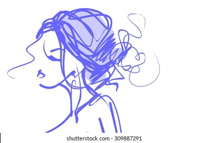 VECTOR 
stylish  original hand-drawn graphics portrait  with beautiful young attractive girl model for design. Fashion, style,    beauty . Graphic, sketch drawing. Sexy  woman

