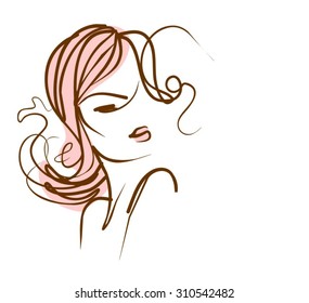 Vector stylish original hand-drawn graphics portrait  with beautiful young attractive girl model for design. Fashion, style, beauty. Graphic, sketch drawing. Sexy woman
