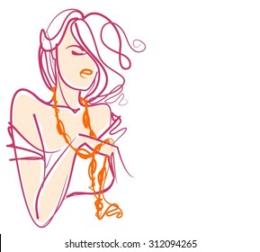 VECTOR 
stylish  original hand-drawn graphics portrait  with beautiful young attractive girl model for design. Fashion, style,    beauty . Graphic, sketch drawing. Sexy  woman
