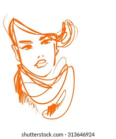 
VECTOR 
stylish  original hand-drawn graphics portrait  with beautiful young attractive girl model for design. Fashion, style,    beauty . Graphic, sketch drawing. Sexy  woman
