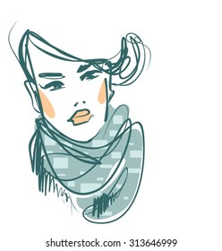 
VECTOR 
stylish  original hand-drawn graphics portrait  with beautiful young attractive girl model for design. Fashion, style,    beauty . Graphic, sketch drawing. Sexy  woman
