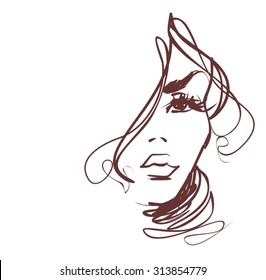  VEKTOR 
stylische, handgezeichnete Grafik-Portrait mit schönem jungen attraktiven Girl-Modell für Design. Mode, Stil,    Schönheit. Grafik, Skizze. Sexualfrau
