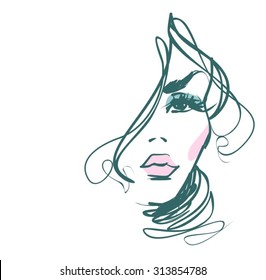 VECTOR 
stylish  original hand-drawn graphics portrait  with beautiful young attractive girl model for design. Fashion, style,    beauty . Graphic, sketch drawing. Sexy  woman
