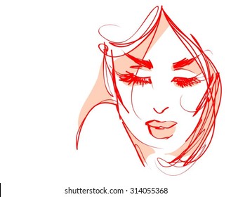 VECTOR 
stylish  original hand-drawn graphics portrait  with beautiful young attractive girl model for design. Fashion, style,    beauty . Graphic, sketch drawing. Sexy  woman
