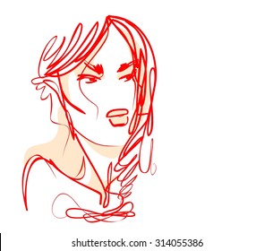 VECTOR 
stylish  original hand-drawn graphics portrait  with beautiful young attractive girl model for design. Fashion, style,    beauty . Graphic, sketch drawing. Sexy  woman
