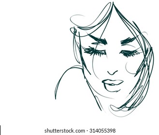 VECTOR 
stylish  original hand-drawn graphics portrait  with beautiful young attractive girl model for design. Fashion, style,    beauty . Graphic, sketch drawing. Sexy  woman
