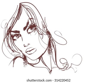 VECTOR 
stylish  original hand-drawn graphics portrait  with beautiful young attractive girl model for design. Fashion, style,    beauty . Graphic, sketch drawing. Sexy  woman
