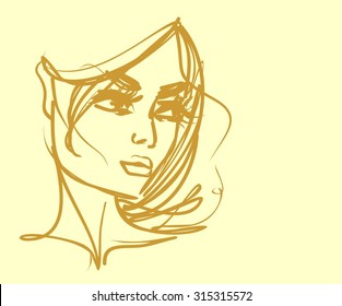 VECTOR 
stylish  original hand-drawn graphics portrait  with beautiful young attractive girl model for design. Fashion, style,    beauty . Graphic, sketch drawing. Sexy  woman
