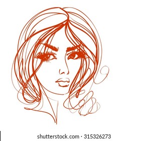 VECTOR 
stylish  original hand-drawn graphics portrait  with beautiful young attractive girl model for design. Fashion, style,    beauty . Graphic, sketch drawing. Sexy  woman
