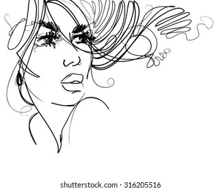 
VECTOR 
stylish  original hand-drawn graphics portrait  with beautiful young attractive girl model for design. Fashion, style,    beauty . Graphic, sketch drawing. Sexy  woman
