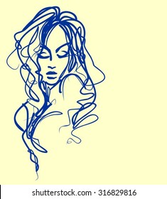 VECTOR 
stylish  original hand-drawn graphics portrait  with beautiful young attractive girl model for design. Fashion, style,    beauty . Graphic, sketch drawing. Sexy  woman
