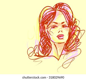 VECTOR 
stylish  original hand-drawn graphics portrait  with beautiful young attractive girl model for design. Fashion, style,    beauty . Graphic, sketch drawing. Sexy  woman
