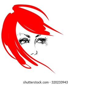 VECTOR  stylish  original hand-drawn graphics portrait  with beautiful young attractive girl model for design. Fashion, style,    beauty . Graphic, sketch drawing. 