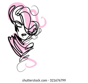 VECTOR stylish  original hand-drawn graphics portrait  with beautiful young attractive girl model for design. Fashion, style,    beauty . Graphic, sketch drawing.