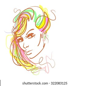  
 
VECTOR 
stylish  original hand-drawn graphics portrait  with beautiful young attractive girl model for design. Fashion, style,    beauty . Graphic, sketch drawing. Sexy  woman
