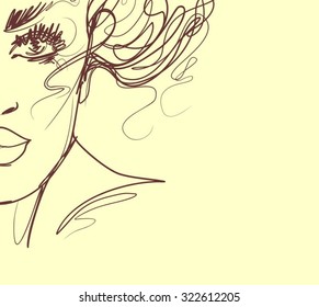 VECTOR 
stylish  original hand-drawn graphics portrait  with beautiful young attractive girl model for design. Fashion, style,    beauty . Graphic, sketch drawing. Sexy  woman
