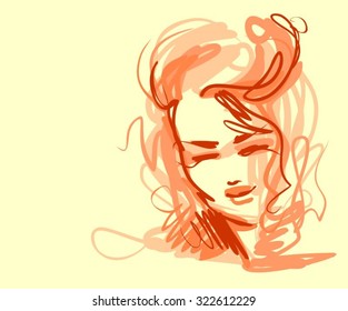 VECTOR 
stylish  original hand-drawn graphics portrait  with beautiful young attractive girl model for design. Fashion, style,    beauty . Graphic, sketch drawing. Sexy  woman
