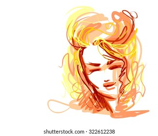 VECTOR 
stylish  original hand-drawn graphics portrait  with beautiful young attractive girl model for design. Fashion, style,    beauty . Graphic, sketch drawing. Sexy  woman

