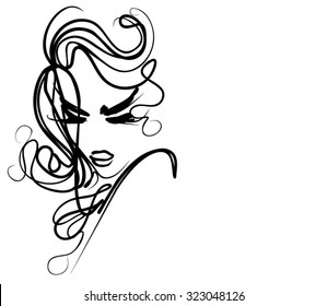 VECTOR 
stylish  original hand-drawn graphics portrait  with beautiful young attractive girl model for design. Fashion, style,    beauty . Graphic, sketch drawing. Sexy  woman
