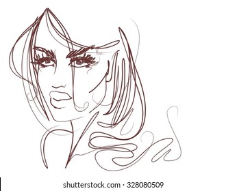 VECTOR 
stylish  original hand-drawn graphics portrait  with beautiful young attractive girl model for design. Fashion, style,    beauty . Graphic, sketch drawing. Sexy  woman
