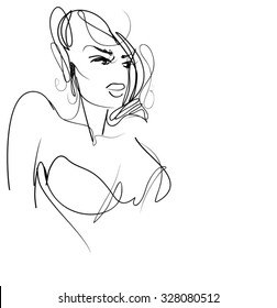 VECTOR 
stylish  original hand-drawn graphics portrait  with beautiful young attractive girl model for design. Fashion, style,    beauty . Graphic, sketch drawing. Sexy  woman
