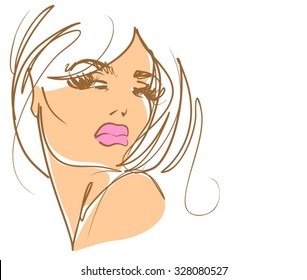 VECTOR 
stylish  original hand-drawn graphics portrait  with beautiful young attractive girl model for design. Fashion, style,    beauty . Graphic, sketch drawing. Sexy  woman
