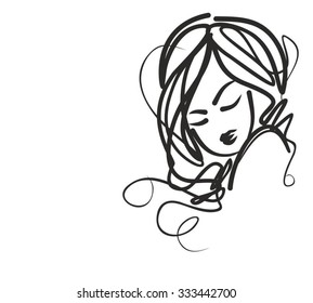 VECTOR 
stylish original hand-drawn graphics portrait  with beautiful young attractive girl model for design. Fashion, style,    beauty . Graphic, sketch drawing. Sexy woman.
