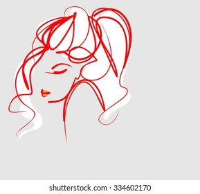 VECTOR 
stylish  original hand-drawn graphics portrait  with beautiful young attractive girl model for design. Fashion, style,    beauty . Graphic, sketch drawing. Sexy  woman
