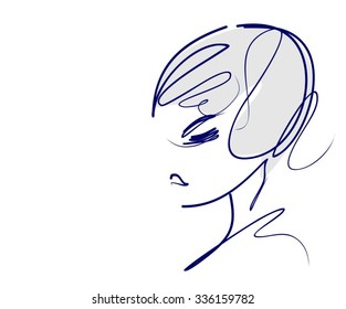VECTOR 
stylish  original hand-drawn graphics portrait  with beautiful young attractive girl model for design. Fashion, style,    beauty . Graphic, sketch drawing. Sexy  woman
