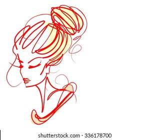 VECTOR 
stylish  original hand-drawn graphics portrait  with beautiful young attractive girl model for design. Fashion, style,    beauty . Graphic, sketch drawing. Sexy  woman
