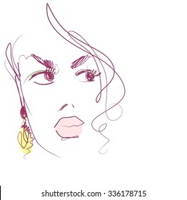 VECTOR 
stylish  original hand-drawn graphics portrait  with beautiful young attractive girl model for design. Fashion, style,    beauty . Graphic, sketch drawing. Sexy  woman

