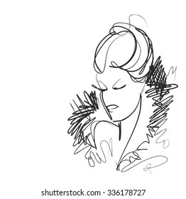 VECTOR 
stylish  original hand-drawn graphics portrait  with beautiful young attractive girl model for design. Fashion, style,    beauty . Graphic, sketch drawing. Sexy  woman
