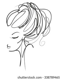VECTOR 
stylish  original hand-drawn graphics portrait  with beautiful young attractive girl model for design. Fashion, style,    beauty . Graphic, sketch drawing. Sexy  woman
