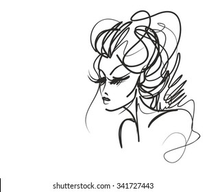 VECTOR 
stylish  original hand-drawn graphics portrait  with beautiful young attractive girl model for design. Fashion, style, beauty. Graphic, sketch drawing. Sexy  woman
