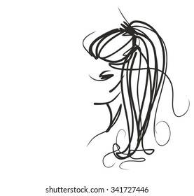 VECTOR 
stylish  original hand-drawn graphics portrait  with beautiful young attractive girl model for design. Fashion, style,    beauty . Graphic, sketch drawing. Sexy  woman
