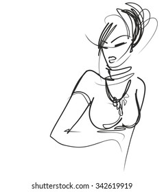 VECTOR 
stylish  original hand-drawn graphics portrait  with beautiful young attractive girl model for design. Fashion, style,    beauty . Graphic, sketch drawing. Sexy  woman
