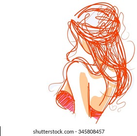 VECTOR 
stylish  original hand-drawn graphics portrait  with beautiful young attractive girl model for design. Fashion, style,    beauty . Graphic, sketch drawing. Sexy  woman
