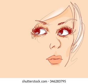 VECTOR  stylish  original hand-drawn graphics portrait  with beautiful young attractive girl model for design. Fashion, style,    beauty . Graphic, sketch drawing. Sexy  woman 