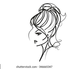 VECTOR  stylish  original hand-drawn graphics portrait  with beautiful young attractive girl model for design. Fashion, style,    beauty . Graphic, sketch drawing. Sexy  woman 