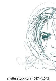 VECTOR 
stylish  original hand-drawn graphics portrait  with beautiful young attractive girl model for design. Fashion, style,    beauty . Graphic, sketch drawing. Sexy  woman
