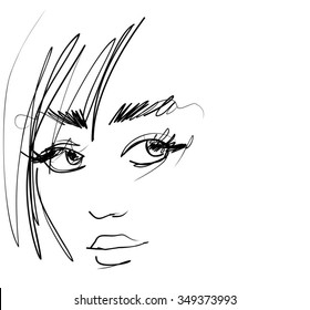 VECTOR 
stylish  original hand-drawn graphics portrait  with beautiful young attractive girl model for design. Fashion, style,    beauty . Graphic, sketch drawing. Sexy  woman
